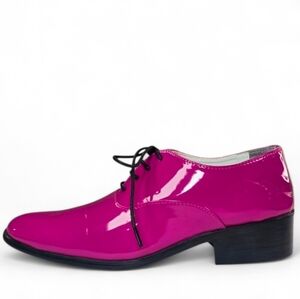 Mens Pink Patent Faux Leather Fushia Pink Oxford Shoes Size 40 (US‎ 7.5)